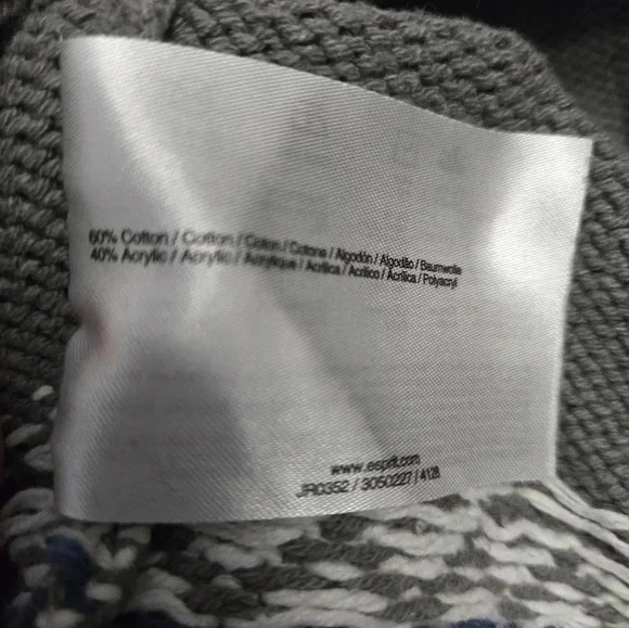 Vintage Esprit V-neck Sweater Grey Blue Retro Winter Lagenlook Cotton Size M - Picture 8 of 8